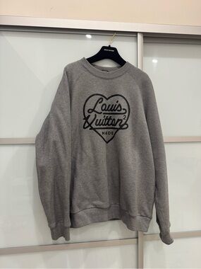 Louis Vuitton Gray Crewneck Sweatshirt with Black Heart Logo